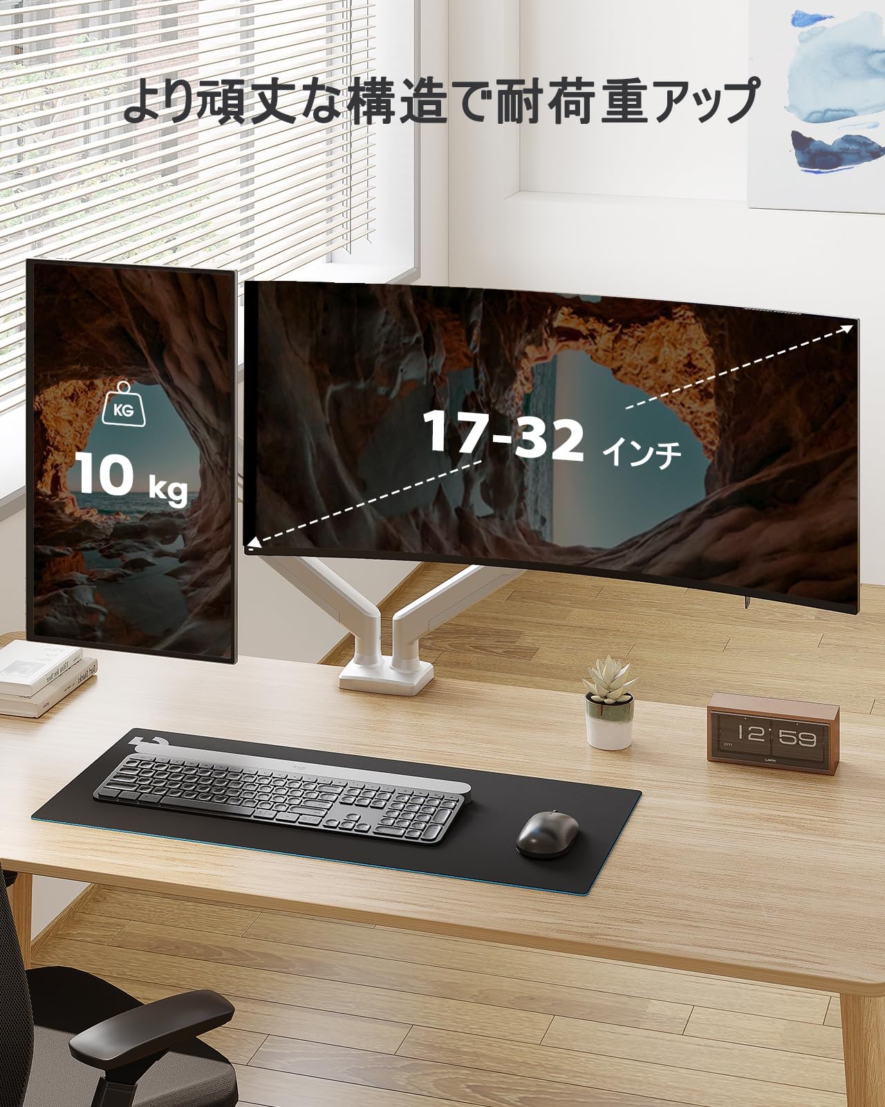 Amazon.co.jp: モニターアーム デュアル 2画面 ホワイト 白 17～32