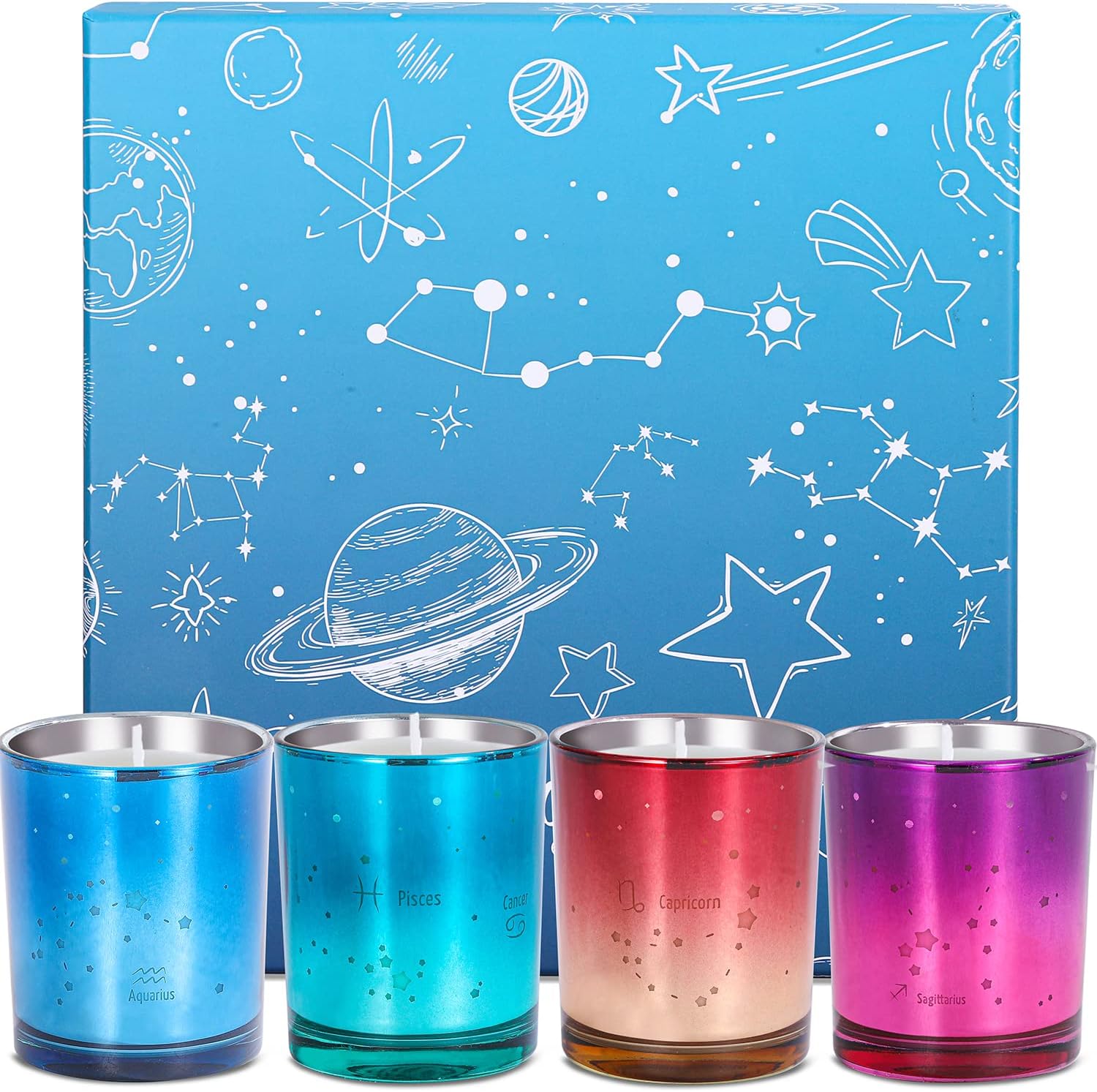 Aromatherapy Scented Candle Set, Candles for Home Scented 4x3.5oz Soy Wax Constellations Candles Gift for Women 120 Hours Travel & Home Jar Candles with Essential Oils for Bath, Stress Relief