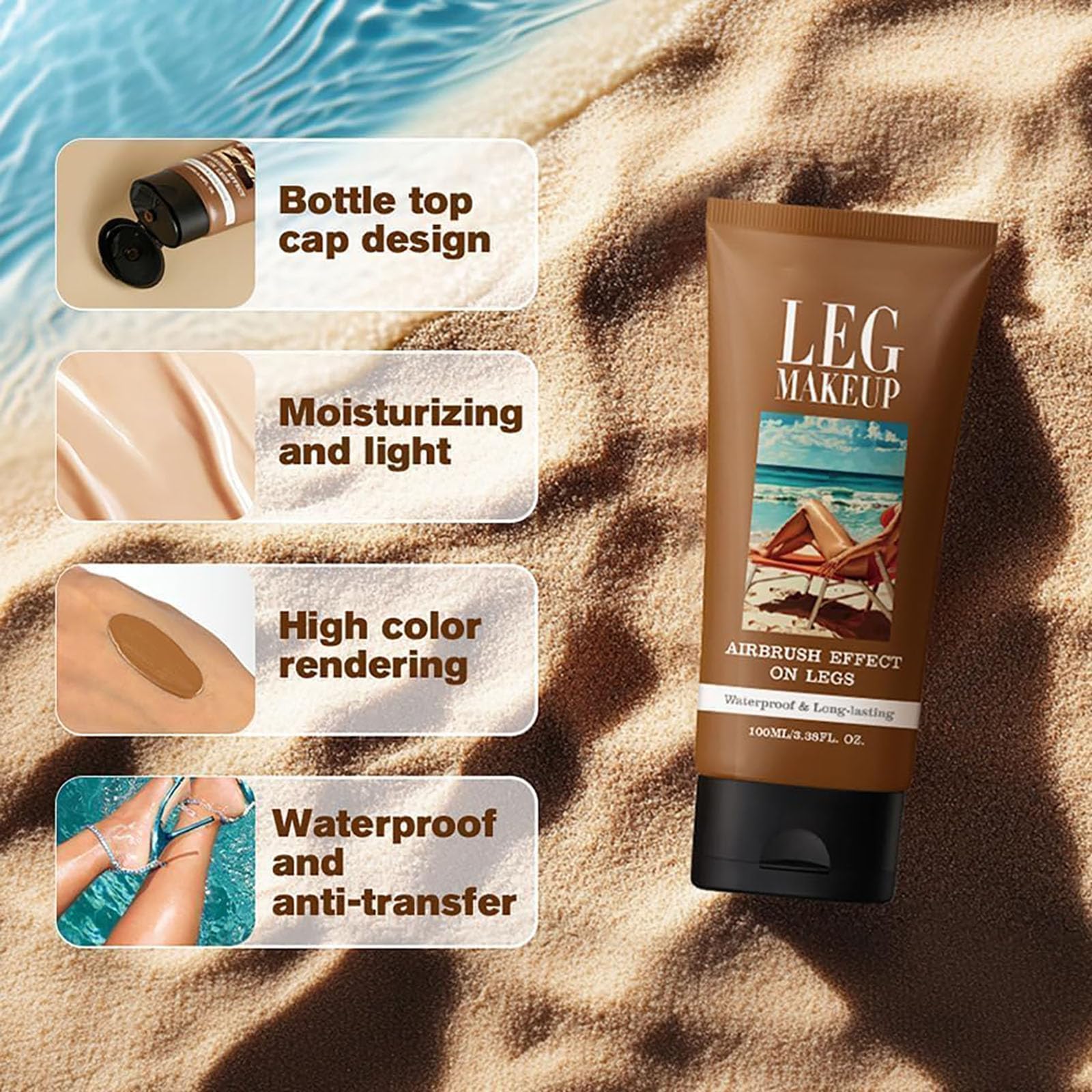 Fondotinta per le Gambe Resistente All Acqua, Crema Colorata Gambe, Fondotinta Corpo Lunga Durata, Equilibra la Pelle (bronzo)