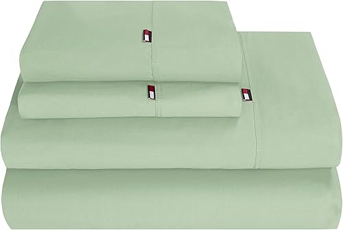 Miniatura 2 de Tommy Hilfiger Signature Solid Sheeting - Juego de 4 sábanas de 200 hilos, 1 sábana encimera, 1 sábana bajera y 2 fundas de almohada, tamaño