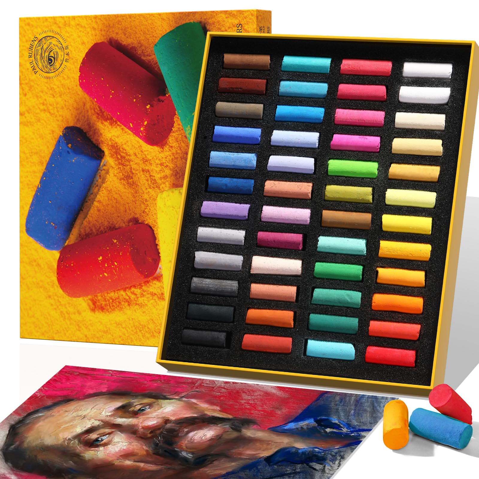 Paul Rubens Soft Pastels, 48 lebendige Farben Kreide Pastelle, feine Pigmente, glatte Striche, starke Farbkraft Pastelle für Künstler, Anfänger, Studenten