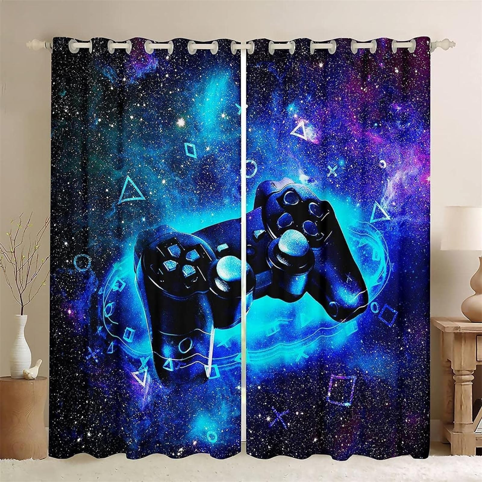 Gamepad Vorhänge Gamer Fenstervorhang Gaming Schlafzimmer Gamer Videospiele Vorhang Gamepad Verdunkelungsvorhang Gamepad Kinder Blickdichte Vorhänge (8,183×160BxH (91.5×160cm×2))