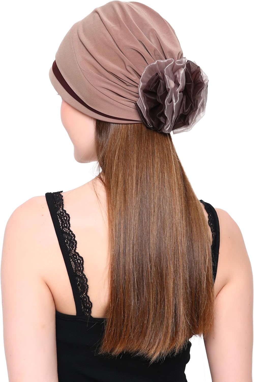 Women's Padded Front Stylish Headwear for Chemo, Hair Loss, Alopecia with Chic Organza Flower Detail - Image 4