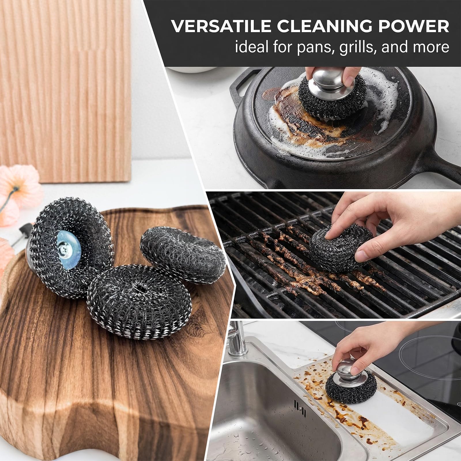 8 Pcs paglietta acciaio, Paglietta Acciaio con Maniglia Spugna Piatti Filo D'acciaio Riutilizzabile Spugnette Cucina Inossidabile Spugne Cucina Metallo per Pulisci Piatti, Pentole, Lavello