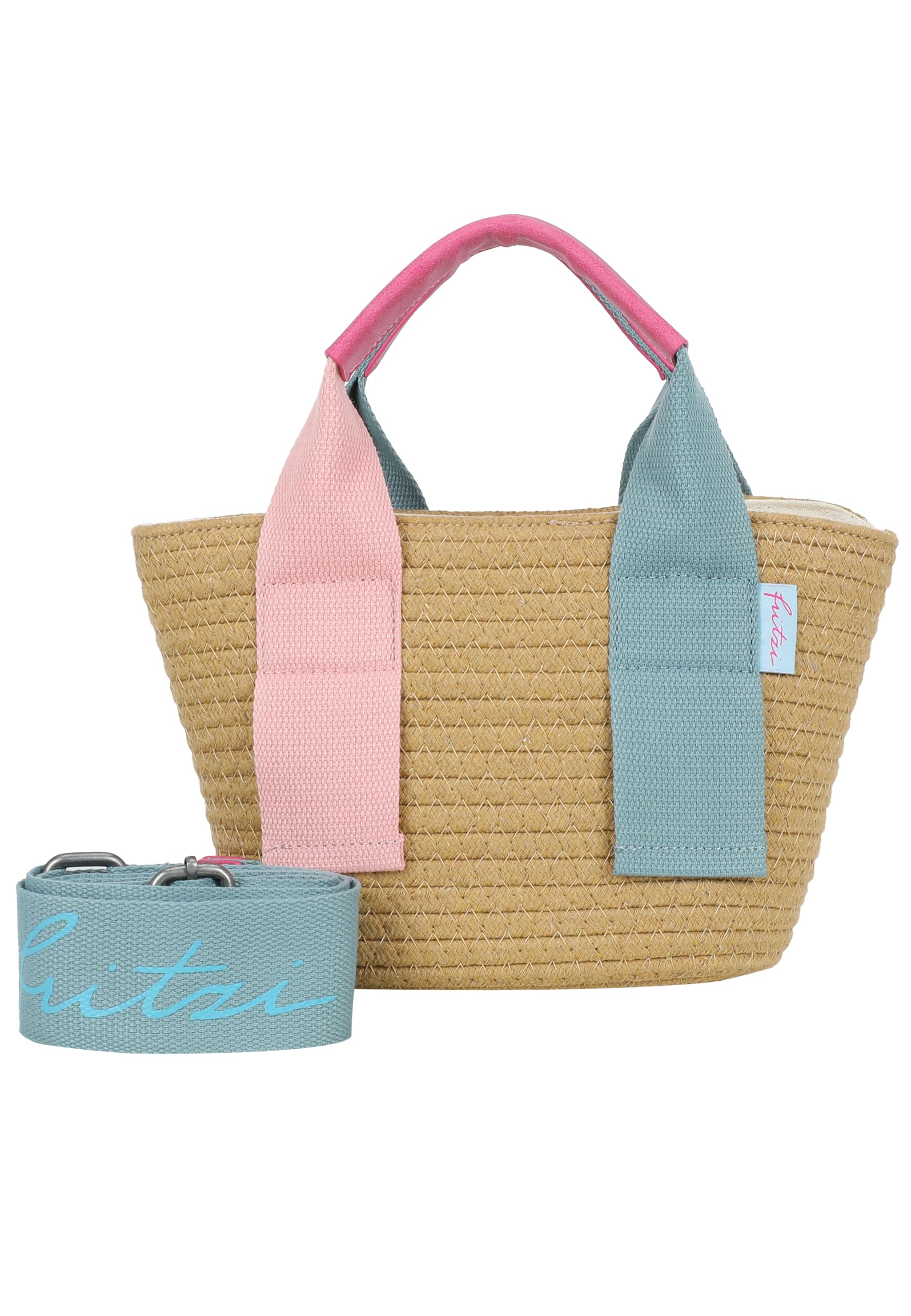 Fritzi Happy Summer Cross Umhängetasche Strohtasche Damen Crossbody Handtasche Festival Beach vegan Stroh-Optik 11 x 20 x 7 cm – Beige-Pink, Blue, Mint, Orange