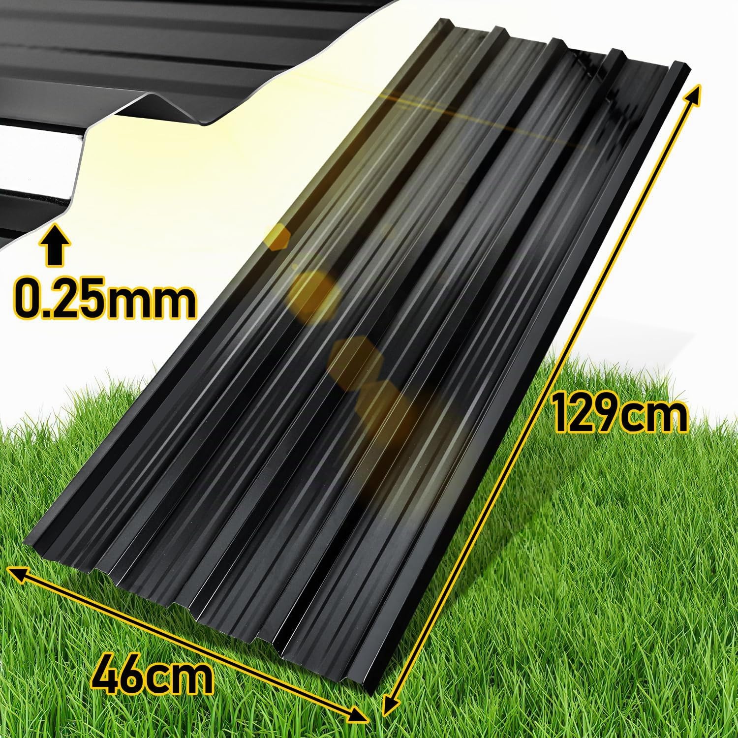 12 láminas trapezoidales de 129 × 46 cm – 7 m², para techo de 0,25 mm, chapa perfilada de acero galvanizado para cobertizos, garajes e invernaderos, antracita, guantes de protección contra
