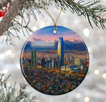Santiago Chile Watercolor Ornament - Ceramic Christmas Keepsake - Honeymoon Anniversary - Travel Souvenir - Housewarming Present - Gift for Santiago Lover Printed on Both Sides