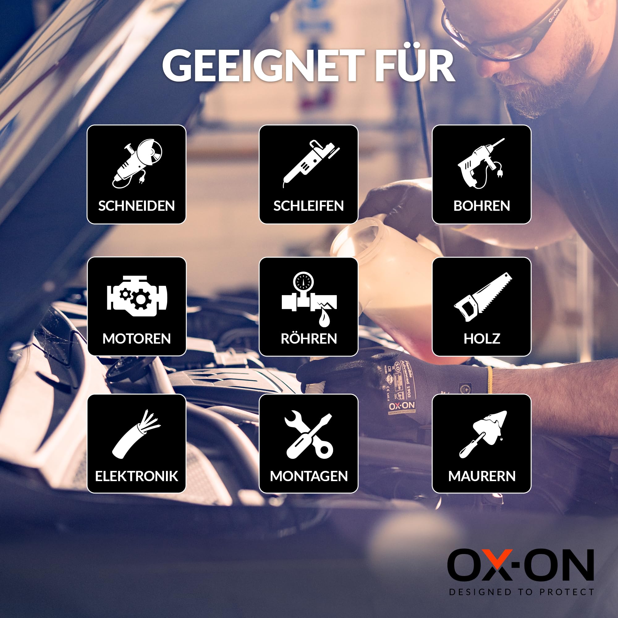 OX-ON FLEXIBLE ADVANCED 1903 Gants de travail Taille 9 I 12 paires de gants de protection imperméables et oléophobes avec double revêtement I Confortable et avec adhérence ferme I Certification EN I
