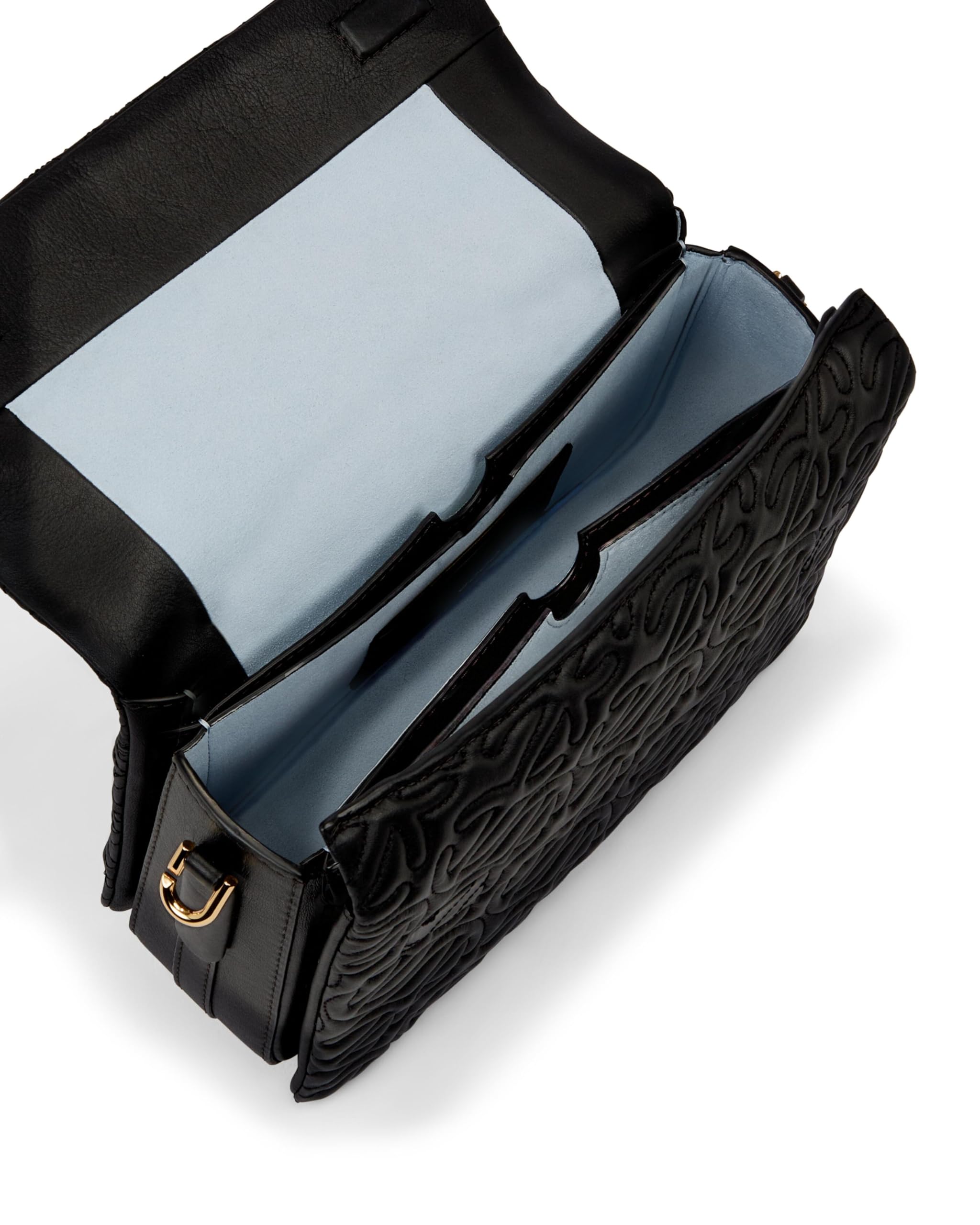 ECCO Large Pinch Crossbody, Czarna pikowana fala skóra, Large