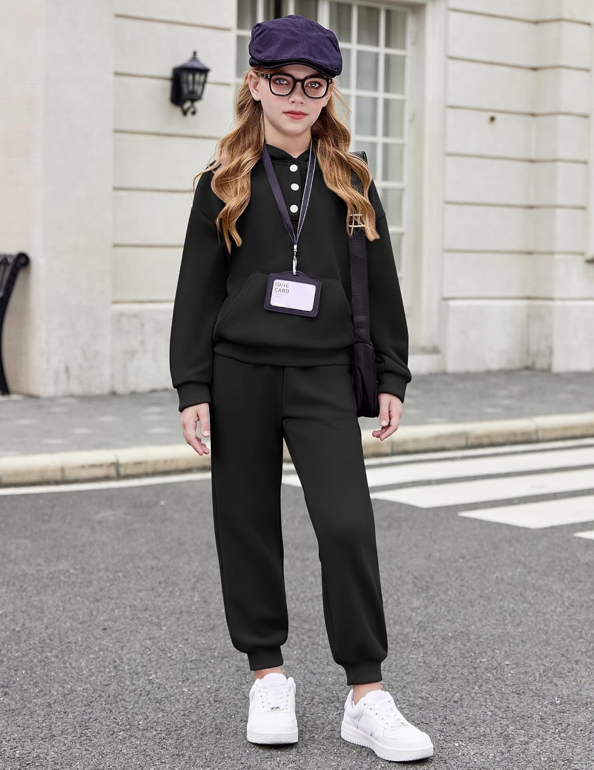 Arshiner Girls 2 Piece Outfits Fashion Sweatsuits Button Down Hooded Sweatshirt and Sweatpants with Pockets Kids Tracksuit - Image 5