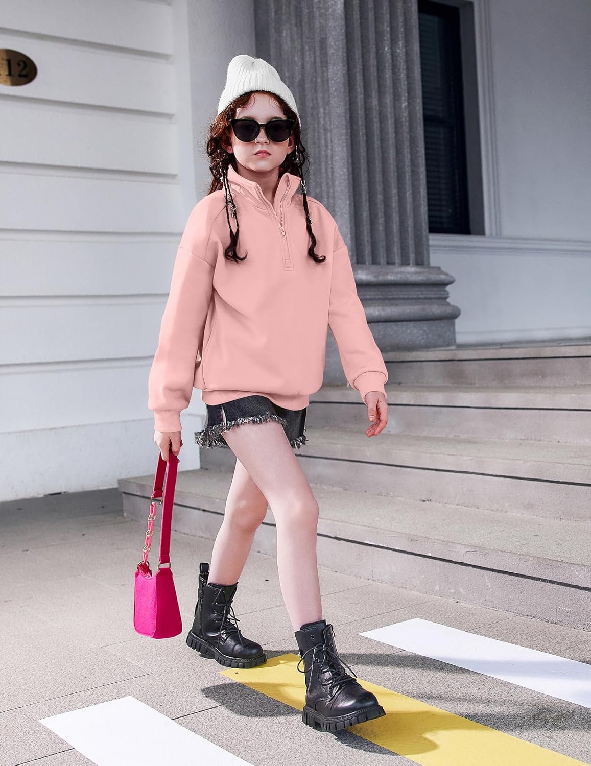 Arshiner Girls Half Zip Sweatshirt Fleece Quarter Zip Pullover Sweatshirts Fall Winter Clothes for Teen Girl Side Pockets - Image 3