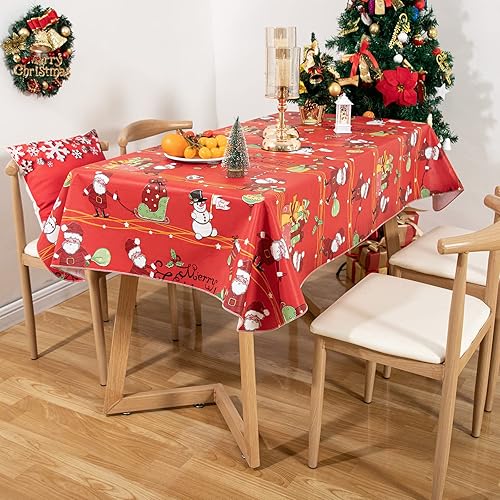 Miniatura 4 de Mantel desechable de vinilo de Halloween con reverso de franela, mantel impermeable (Papá Noel y muñeco de nieve, 60 x 84 pulgadas (6-8 asientos))
