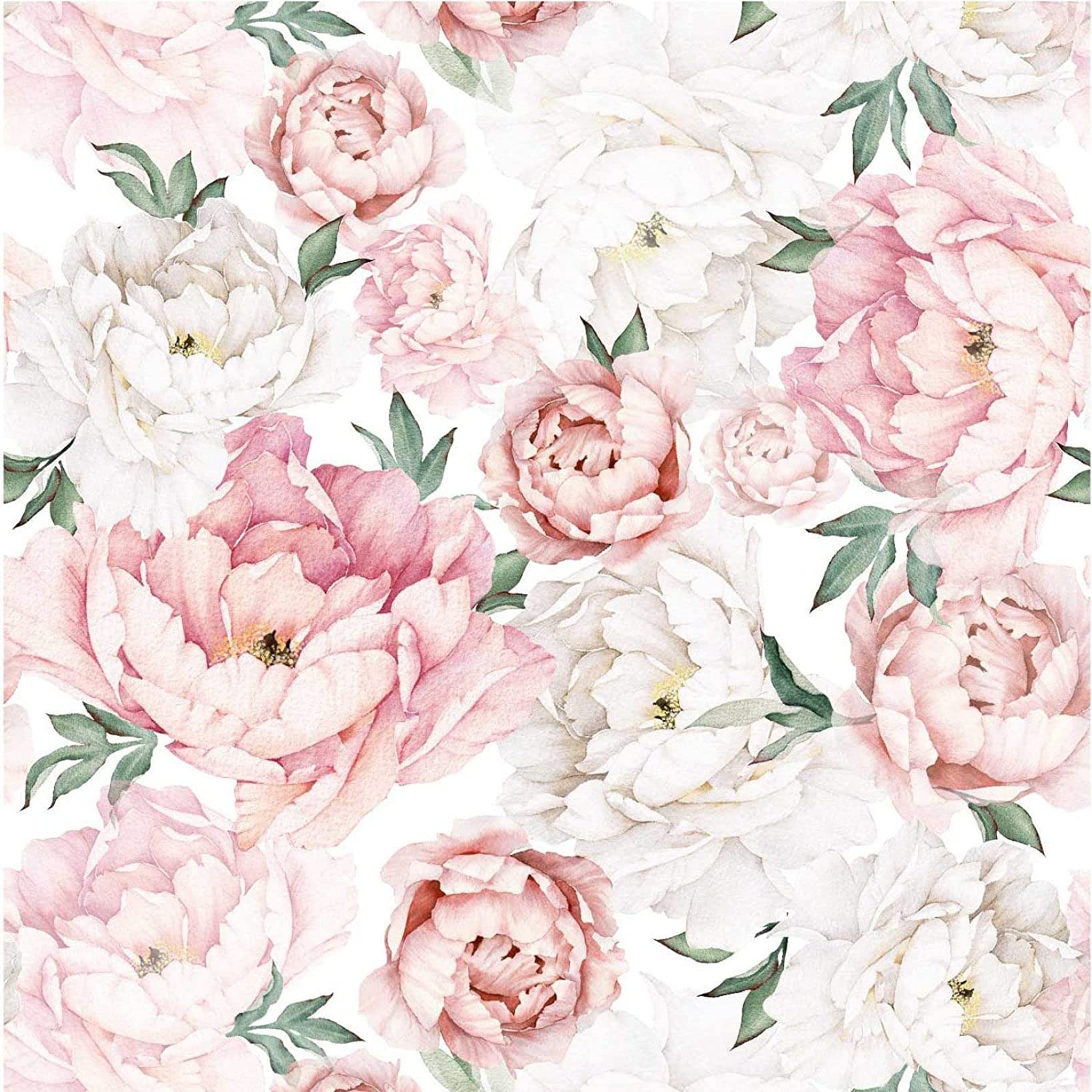 Papel pintado autoadhesivo floral con diseño de peonías en acuarela