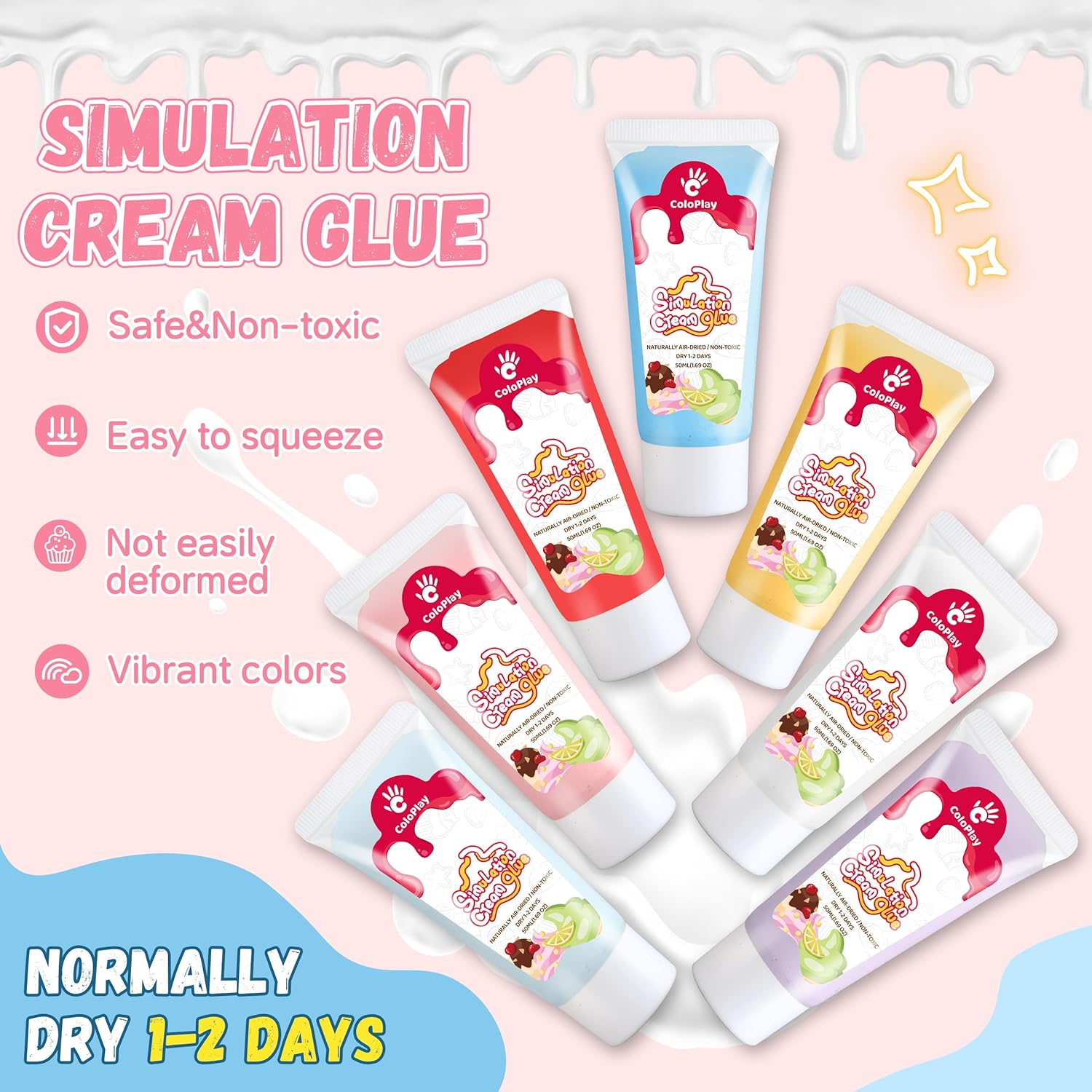 Cream Glue, 24PCS 50g Whipped Cream Glue Kit with 36PCS Piping Tip, DIY Phone Case Kit for Decoration Craft for Birthday, Christmas