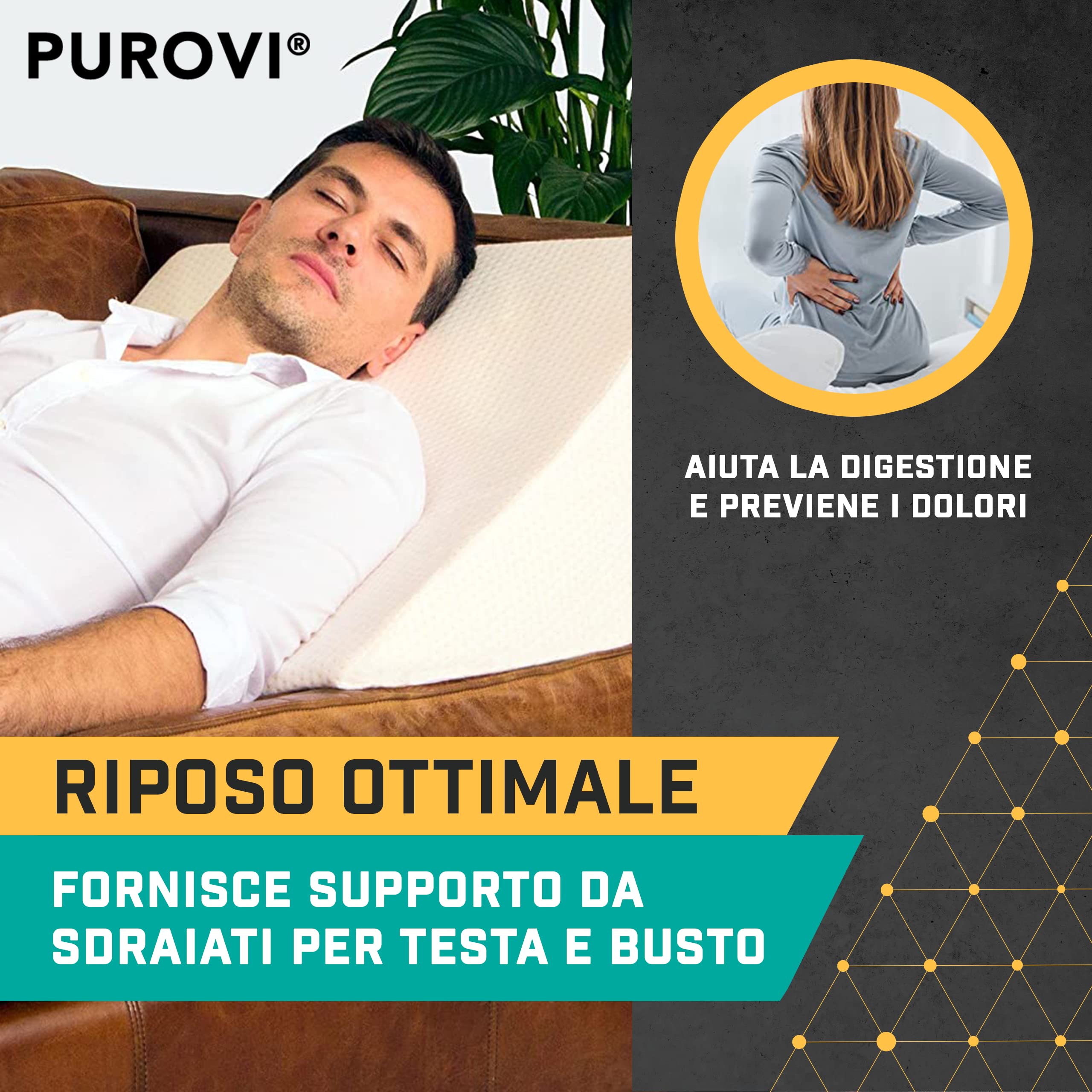 Cuscino Antireflusso Ergonomico - Cuscino a Cuneo Ortopedico in Cotone per Letto e Divano - Cuscini da Lettura, Supporto per Schiena e Rialzo Gambe