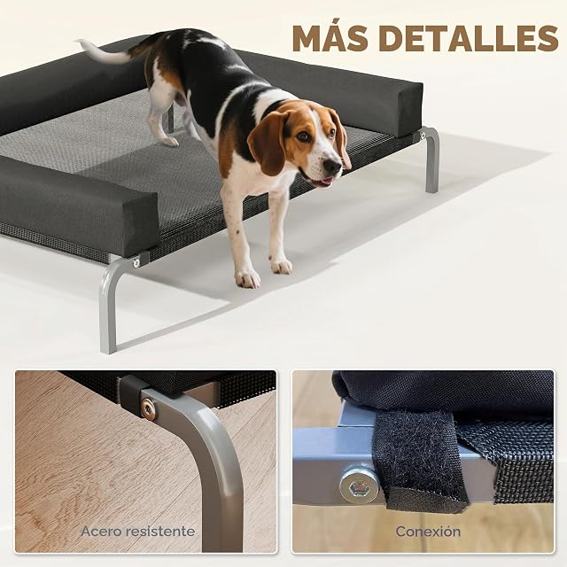 Foto 8 de 8 de PawHut Cama elevada Perros con Cojines Desmontables 110x75x30cm Negro