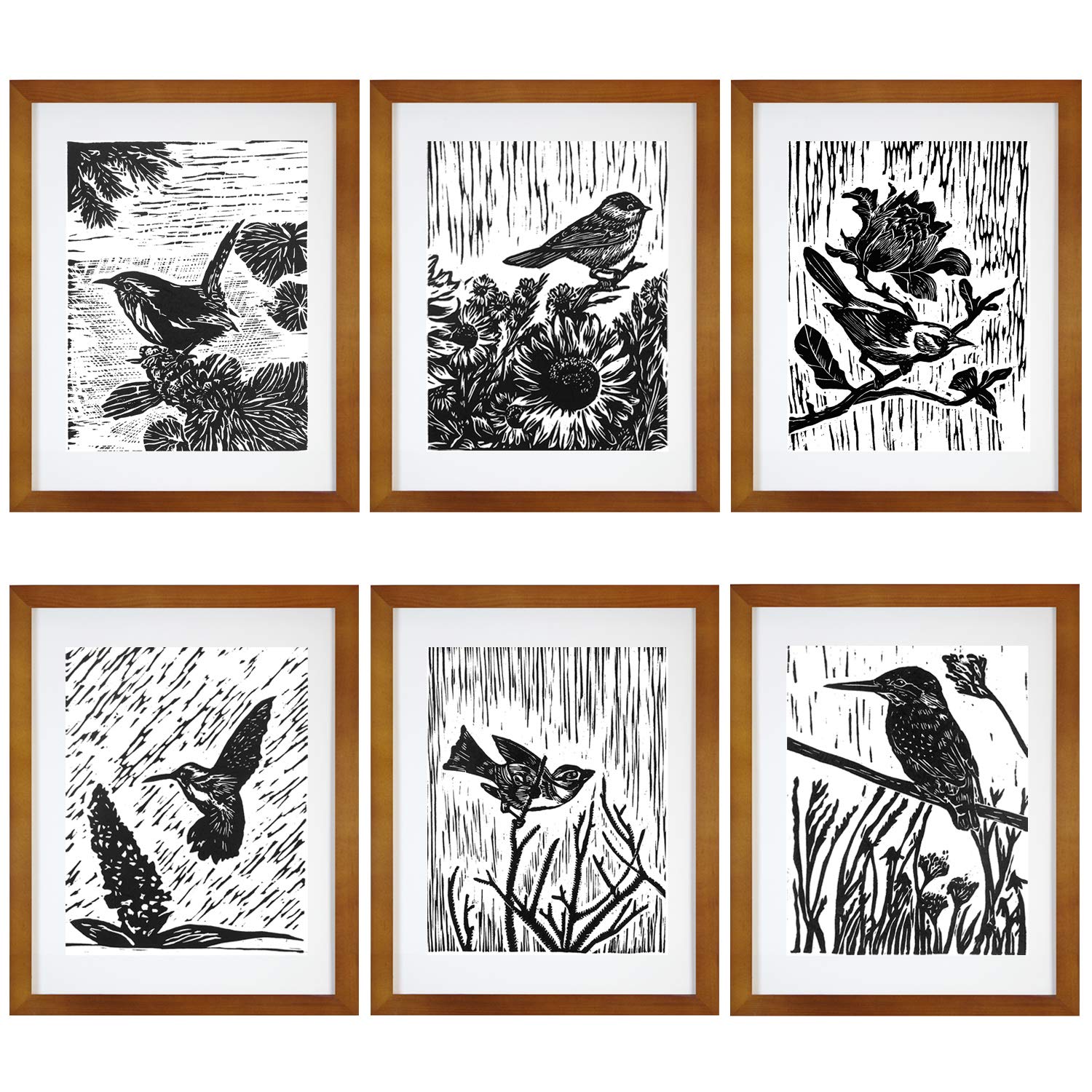 7eGrace Vintage Dictionary Art Prints Paintings Black and White Animals Bohemian Bird Woodcut Wall Art Handmade Poster for Home Decor 8''X10'' Unframed Set of 6