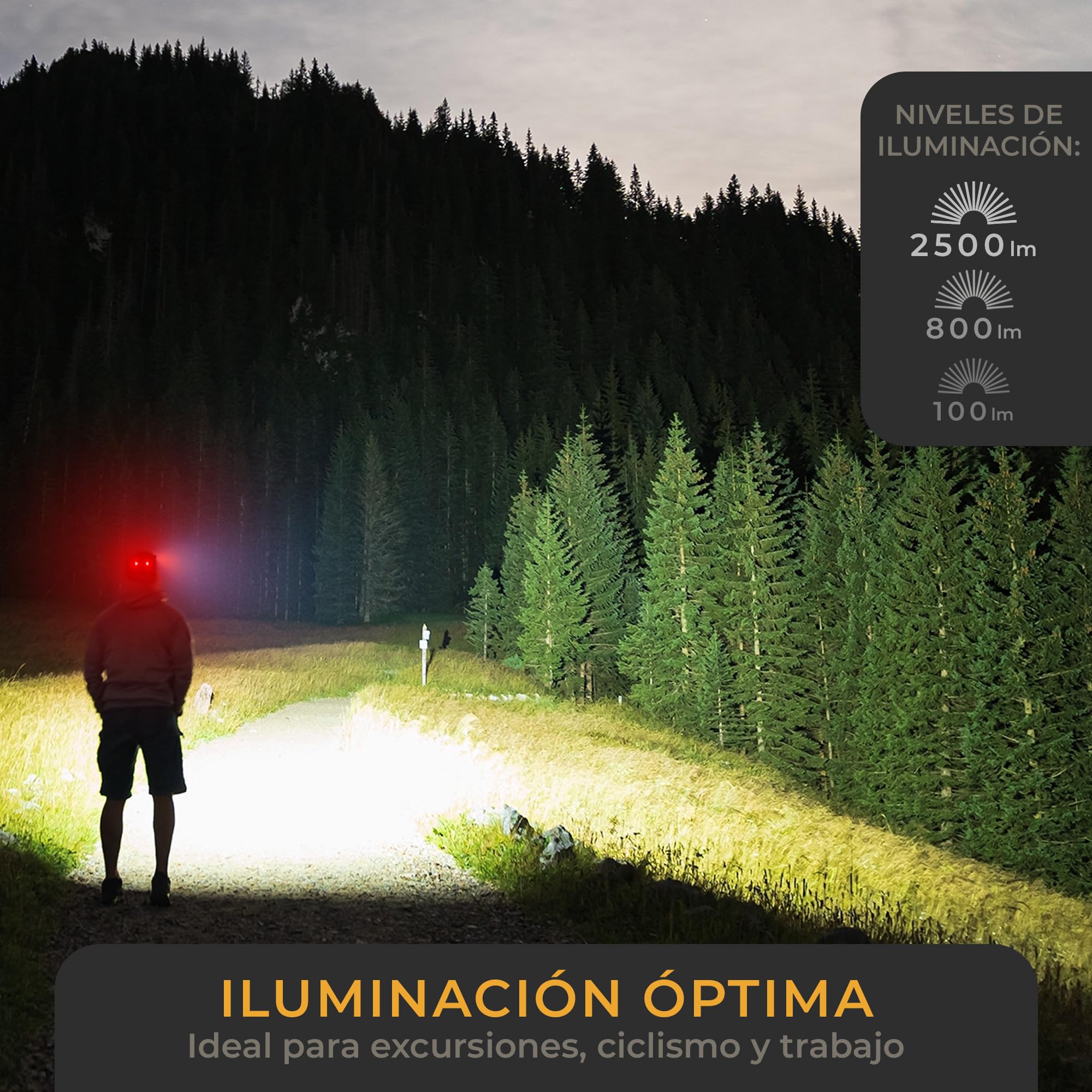 LICHTMEISTER® Linterna (1000 lúmenes, batería de 4000 mAh) – Flash LED alta potencia - Linterna potente recargable y extremadamente brillante (Lámpara de cabeza)