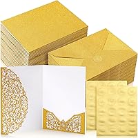 Vista 11 de PerKoop Juego de 100 invitaciones de boda cortadas con láser de 5 x 7 pulgadas con sobres y calcomanías de sello de cera, kit de tarjetas