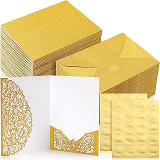 PerKoop 100 Set 5 x 7 Laser Cut Wedding Invitation with Envelopes and Wa...