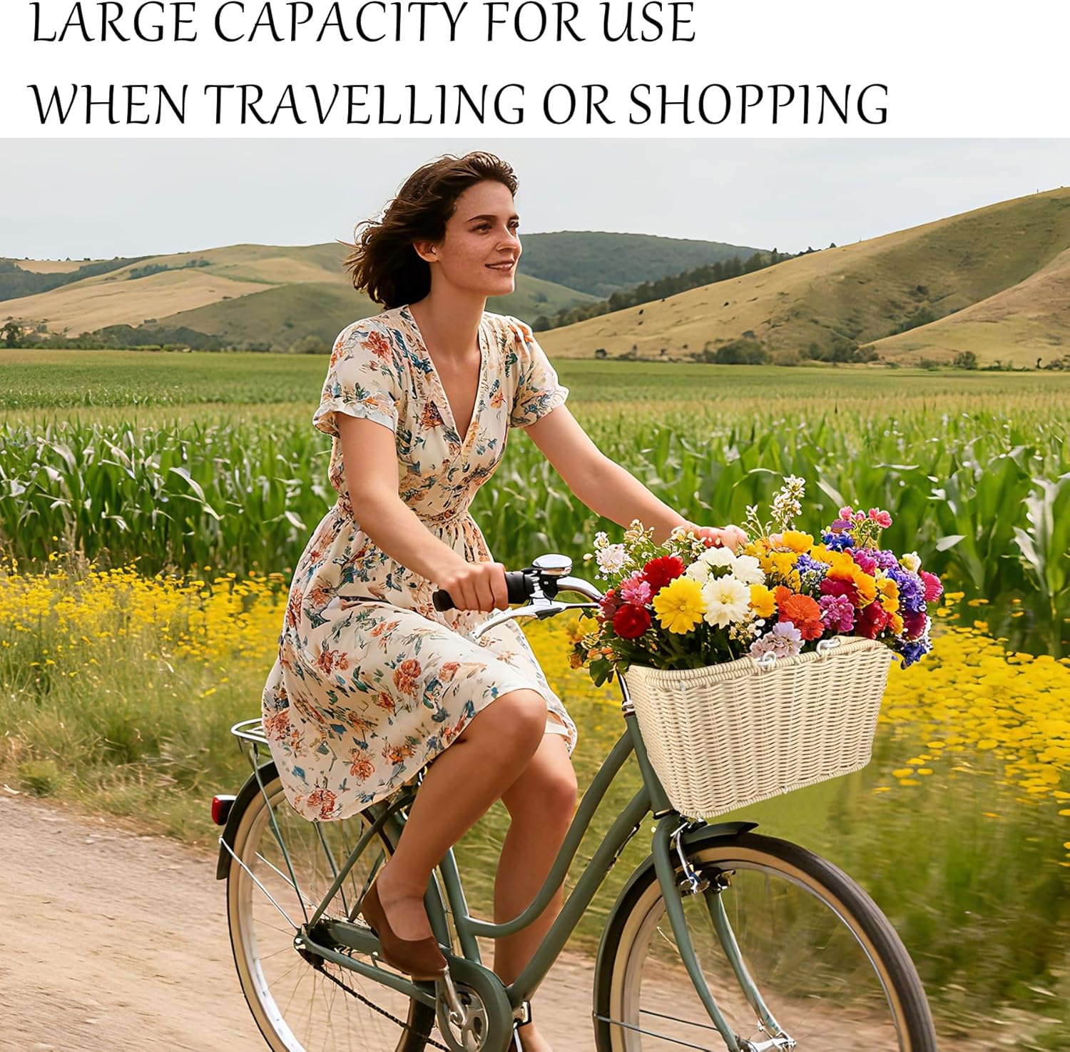 Bike Basket Front - Bike Basket for Adult with Iron Frame, Adjustable Straps & Multi-Purpose Use for Bike Handlebar