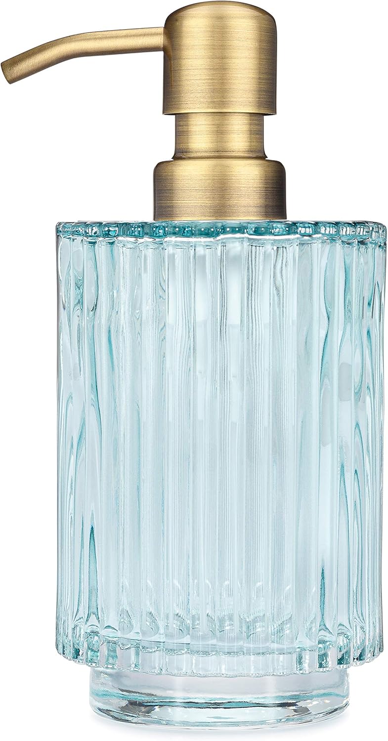 Parisian Blue Fluted Glass Soap Dispenser Bathroom Refillable Lotion Dispenser Suitable for Kitchen Hand Soap Dispenser (Gold) : Home & Kitchen