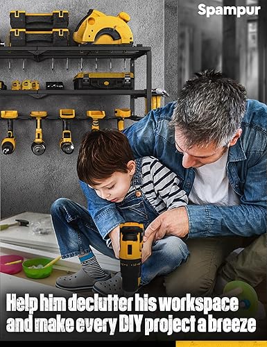 Miniatura 24 de Organizador de herramientas eléctricas, soporte de pared, estante de almacenamiento de 3 capas con 4 soportes para taladro, estante