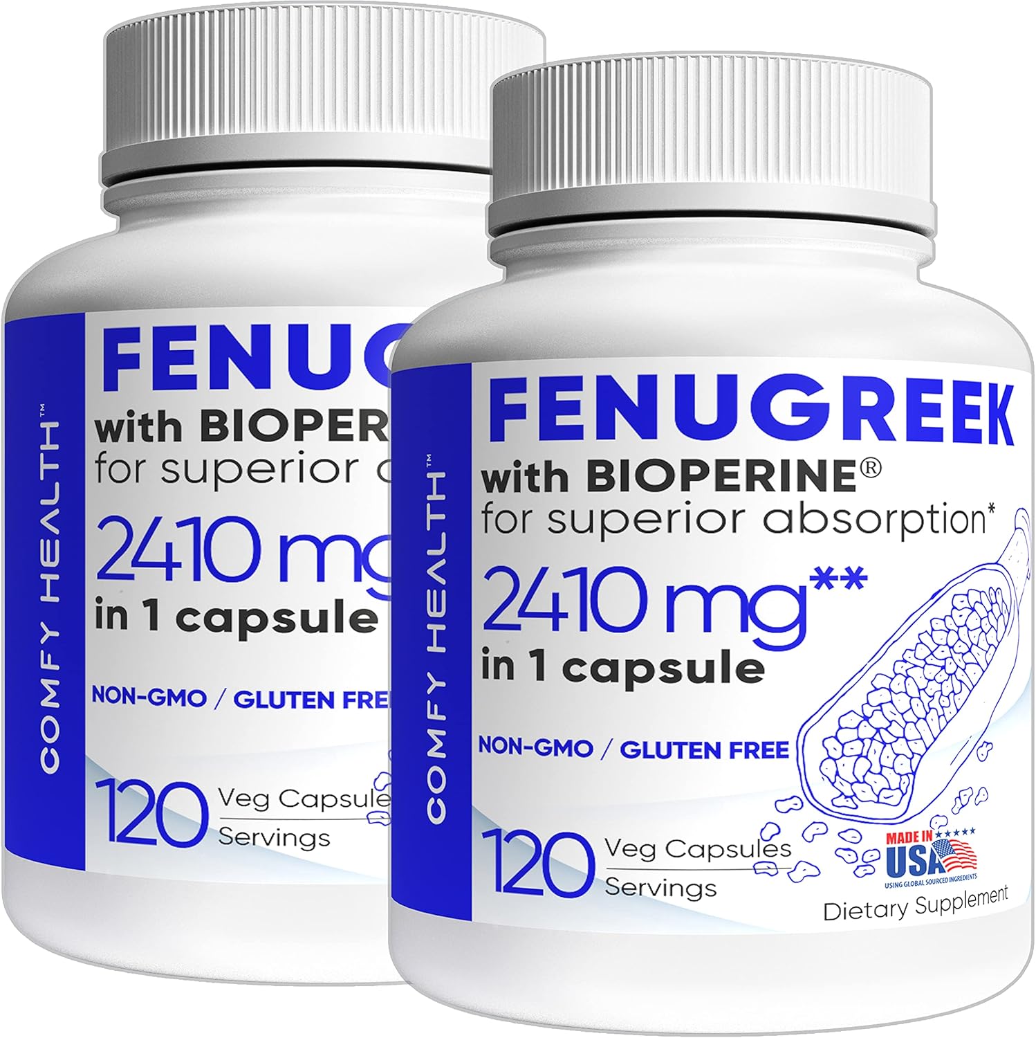Comfy Health Fenugreek Capsules, 2410 mg, 240 Servings