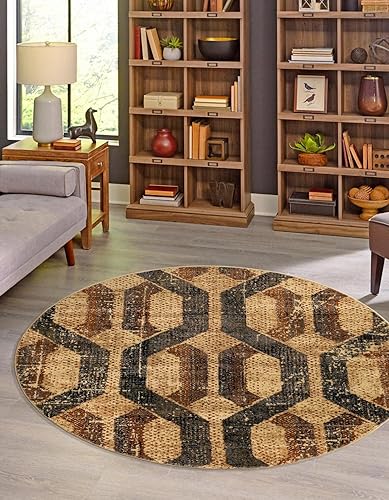 Unique Loom Saturn Collection Astra - Alfombra redonda de 3 pies 3 pulgadas x 3 pies 3 pulgadas, color beige y negro