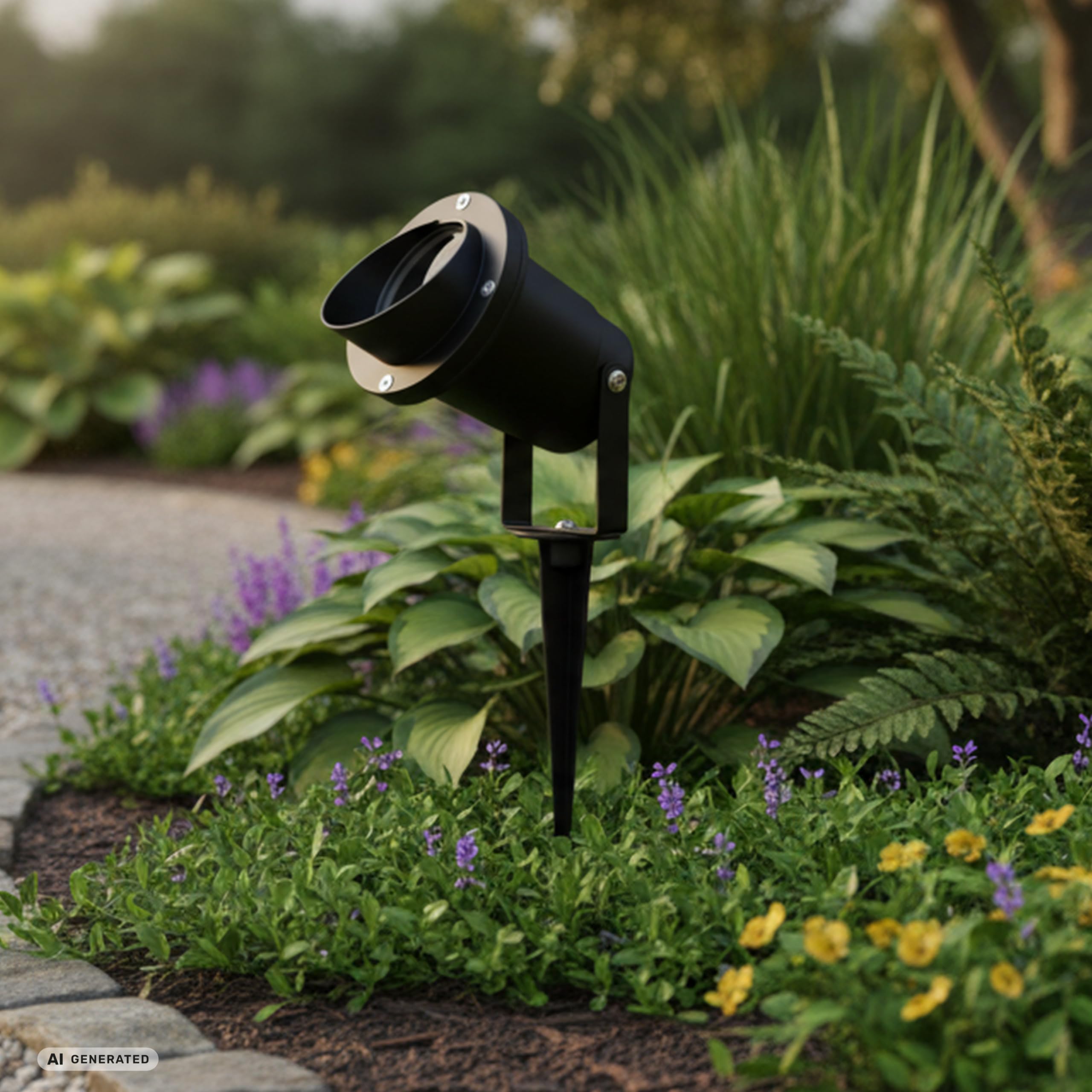 REV Juego de iluminación de jardín (12 luces orientables para senderos, carcasa de aluminio IP65, 230 lm, 3 W, cable de 1,5 m, altura de 34 cm), color negro
