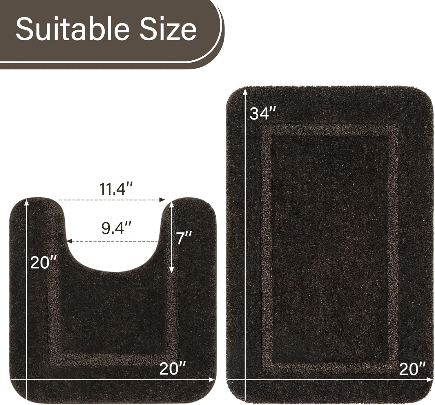 LOCHAS Bathroom Rug Set Brown, Soft Bath Rug Set 2 Piece, Toilet Mat U-Shaped 20x20 and 34x20 Bath Rugs, Quickly Dry Mats for Bathroom, Tub, Washable, Super Absorbent Floor Mat - Image 2