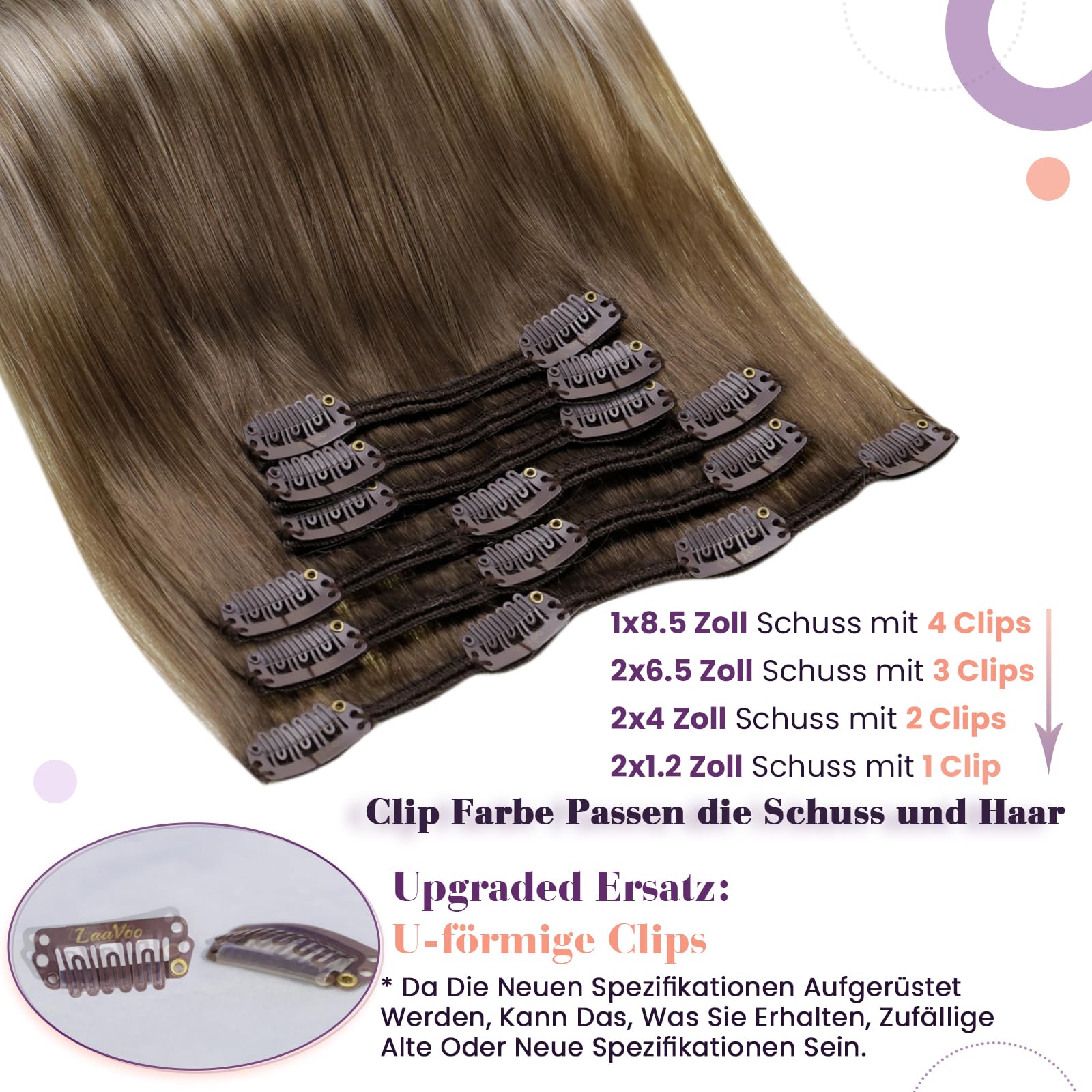 LaaVoo Clip in Hair Extensions Real Human Hair Blonde Hair Extensions Clip in 20 Inch 120g 7pcs Full Head Straight Balayage Brown & Light Blonde Remy Hair Double Weft #8/59 - Image 2