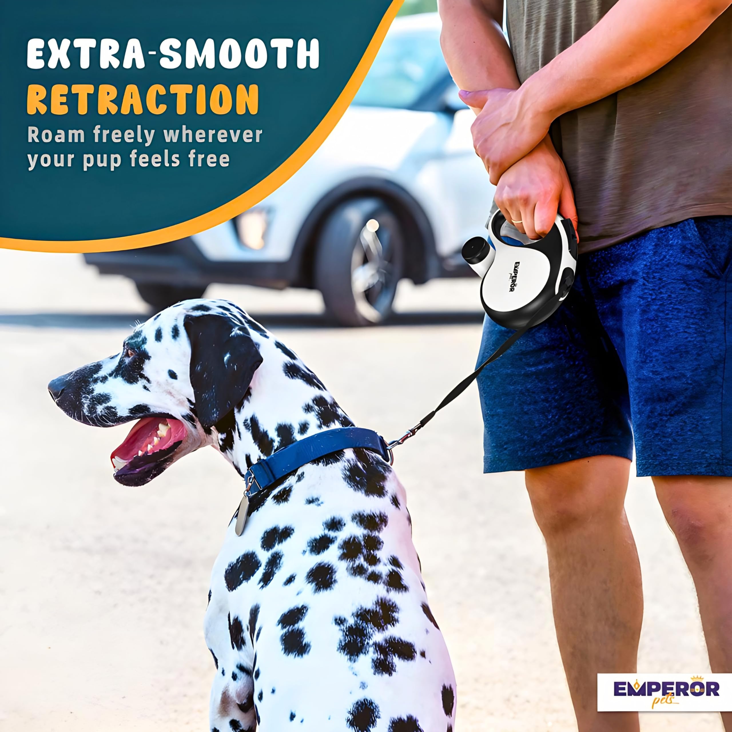 Emperor Pets 8 m, chowana smycz dla dużych psów, do 50 kg, dla średnich psów, duża, wytrzymała, chowana, 7,9 m, dla psów dużych ras, Aura BW26