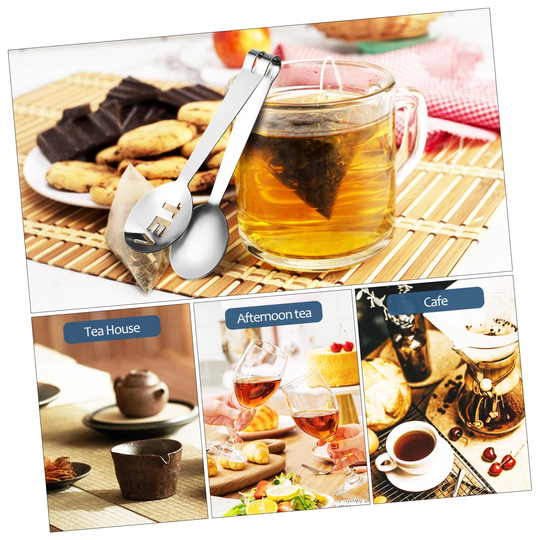 Cabilock 4 Juegos Soporte De Té De Acero Inoxidable Pinzas Dulces Ranurado Bolsas De Filtro De Té Reserva Vaso Dosificador Cesta Té Floreciente Porta De Café Infusores 6 Piezas * 4