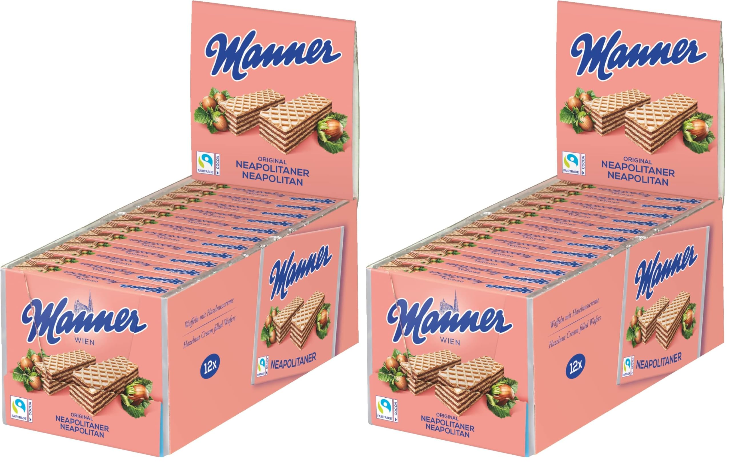 Manner WIEN Neapolitaner | gaufrettes croustillantes végétaliennes à la crème de noisette | paquet de 12 (12 x 75 g) (Lot de 2)