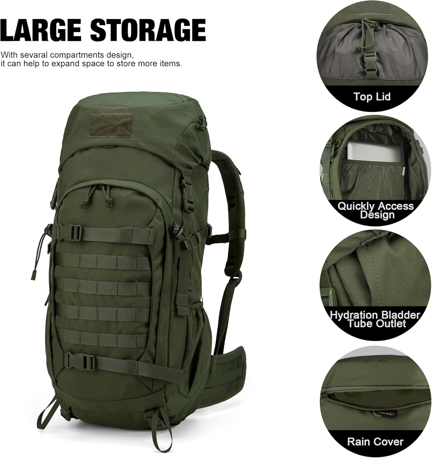 Mardingtop 50L Hiking Backpack,Backpacking Backpack with Rain Cover for Hiking,Backpacking,Rucking,Camping,Survival - Image 5