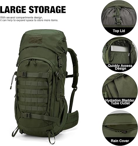 Miniatura 5 de Mardingtop Mochila de senderismo de 50 litros, mochila de mochilero con cubierta de lluvia para senderismo, mochilero, rucking, camping, Verde