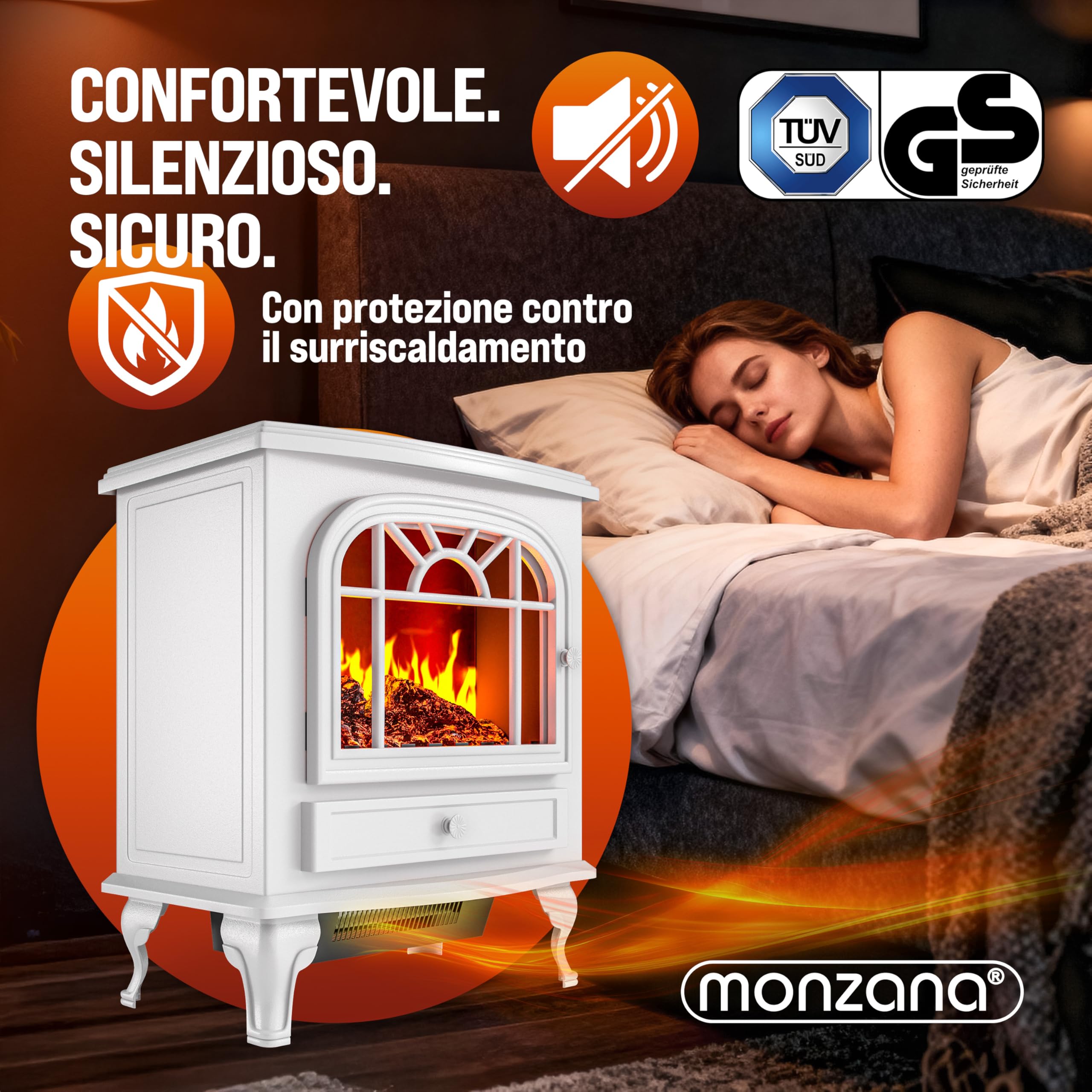 DEUBA® Camino Elettrico 2000W 60x28x50cm Termocamino Luce LED Effetto Fiamma Stufa Elettrica Caminetto finto a Corrente Stile Antico Bianco