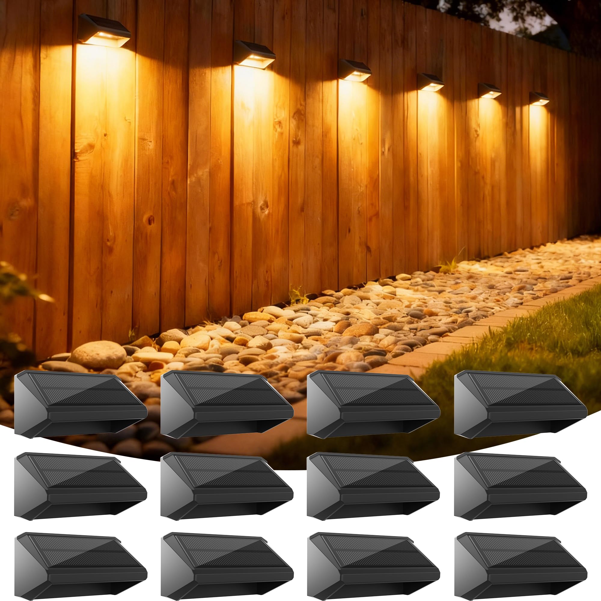 Solar Fence Lights Outdoor 12 Pack Ultra-Bright 100 Lumens Fence Lights Solar Powered IP65 Waterproof 9 Color Modes