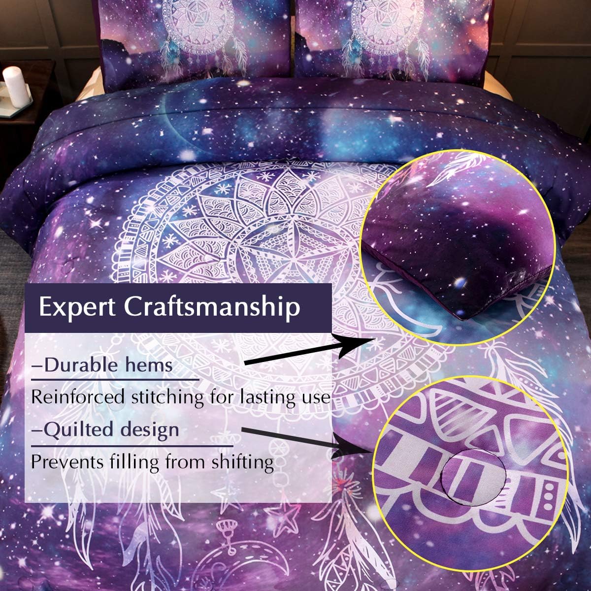 PomCo Galaxy Dream Catcher Comforter Set Queen (90x90 Inch), 3Pcs Boho Purple Dreamcatcher Printed Microfiber Bedding Set (1 Comforter & 2 Pillowcases) : Home & Kitchen