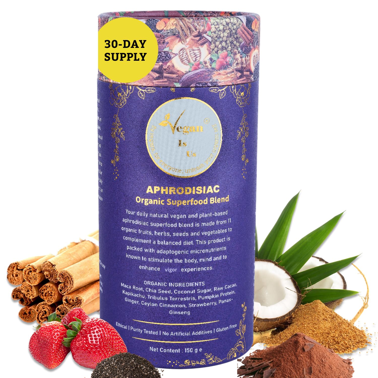 Energy Complex Caffeine-Free (30 Servings) Natural Stress Support | Vegan Organic Superfood Blend | Ginseng, Maca, Mucuna, Tribulus, Pumpkin Protein, Ginger, Cacao, Cinnamon, Berry, Chia by VeganlsUs