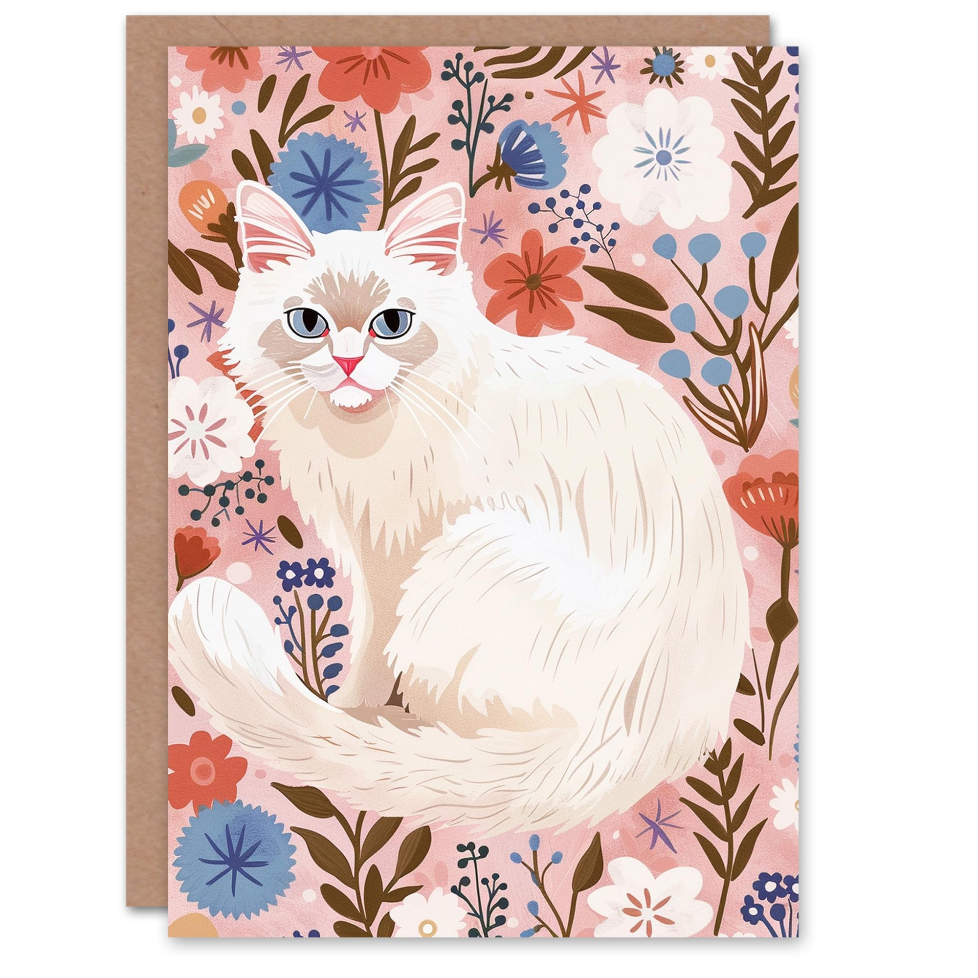 Artery8 Women's Birthday Card - Birman Cat Lover - Pink Floral Pet Portrait