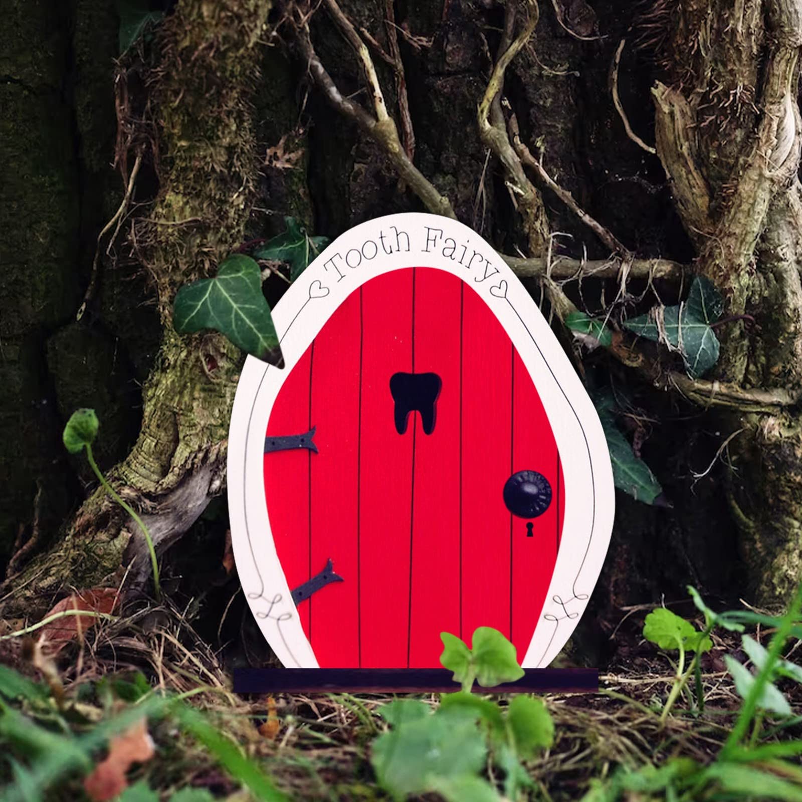 Vipomkowa Fairytales Door Decor Ornaments - Wooden Fairies Dwarf Tree Door Yard Art Sculpture Decoration for Kids Room, Wall and Trees Outdoor, Miniature Fairy Garden Outdoor Decor Accessories