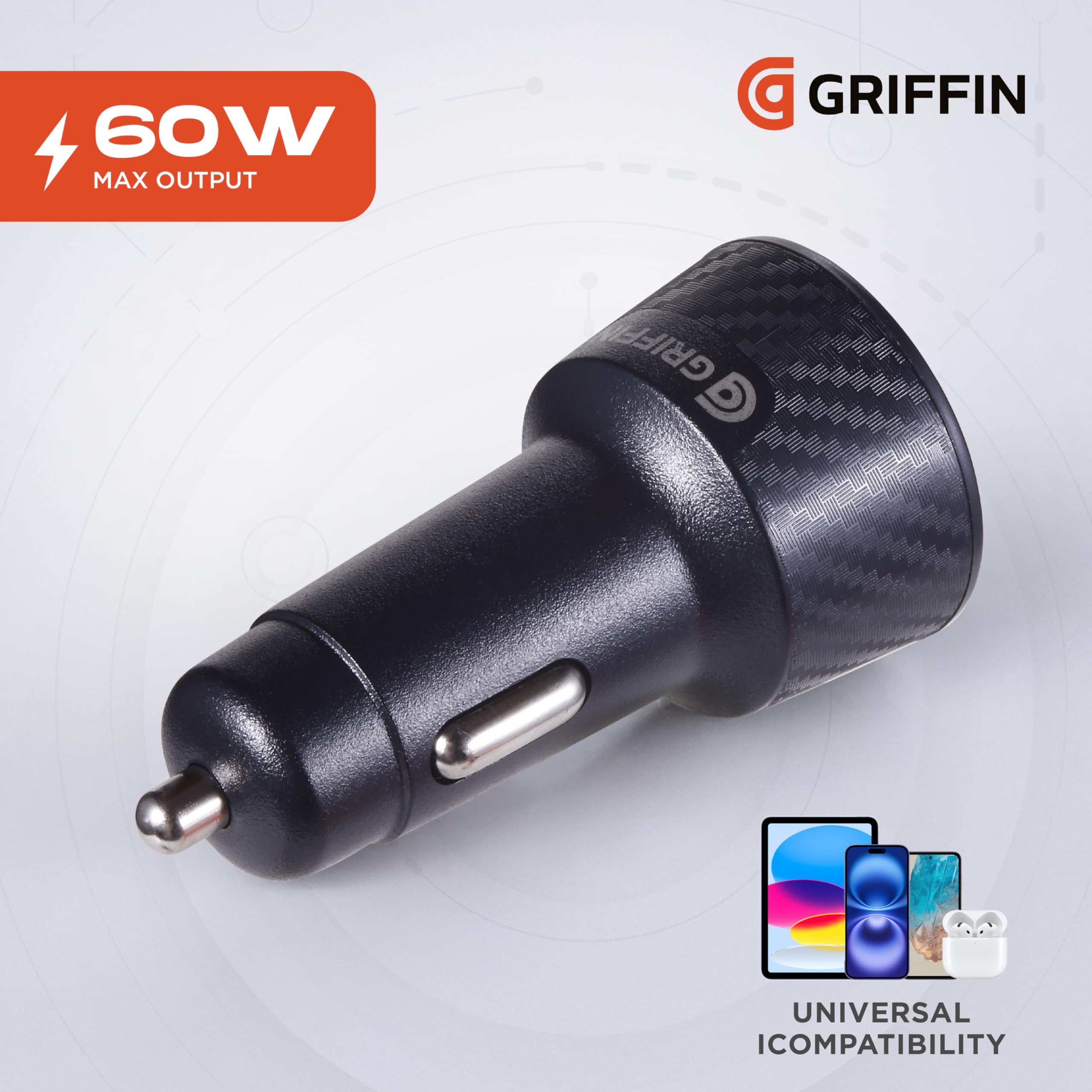 Amazon.com: Griffin Dual Port Car Charger 60W, USB-C Car Adapter with 2 x  30W USB-C PD, Compact Multi-Port with Indicator Light : Cell Phones &  Accessories