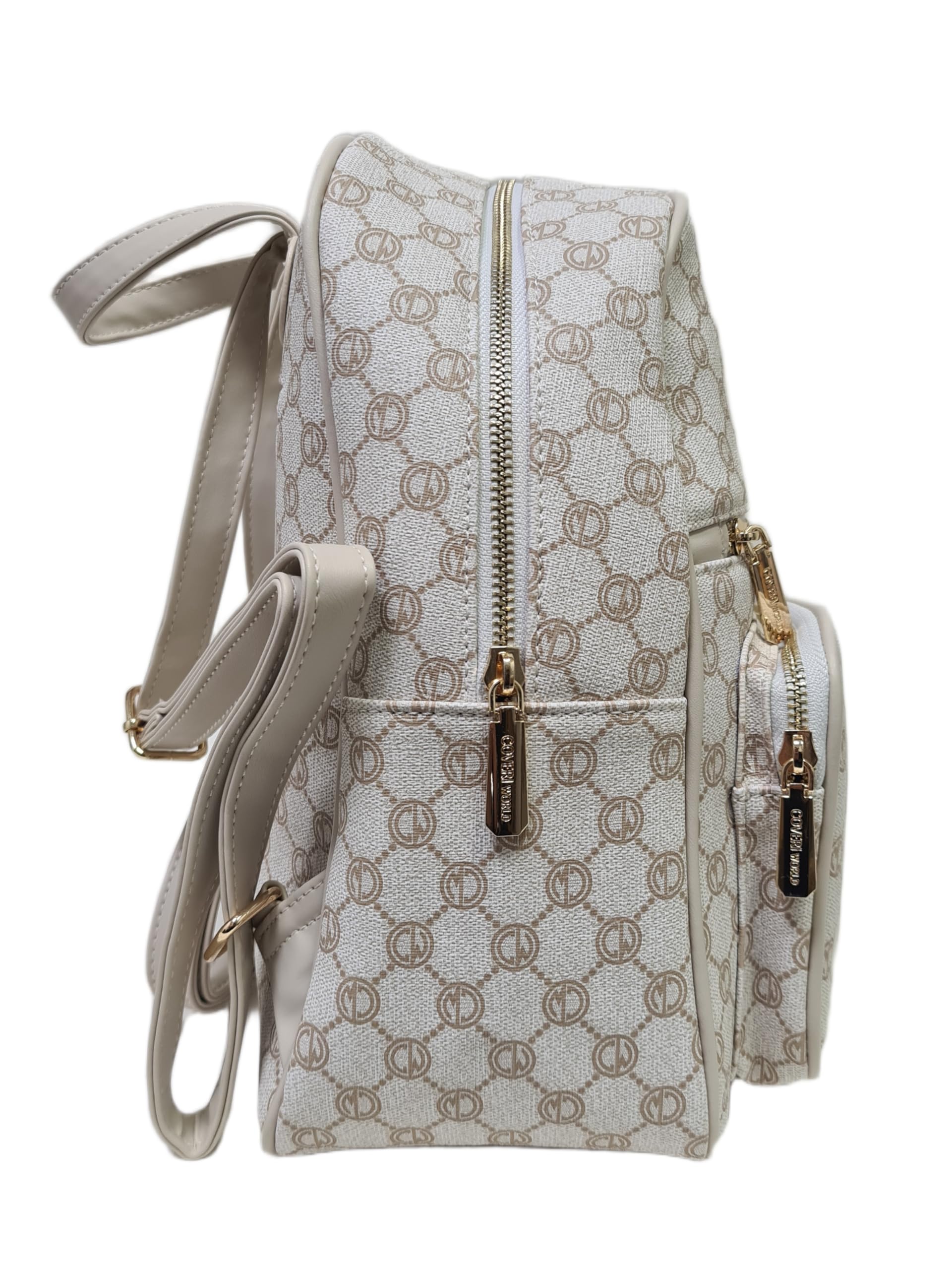 COVERI COLLECTION Zaino Donna Elegante, Stampa Logo Monogram, Pelle Sintetica, Dimensioni 28x12x32 cm, Due Tasche Frontali e Una posteriore, Tracolle Regolabile, Art. 4067 (BEIGE)