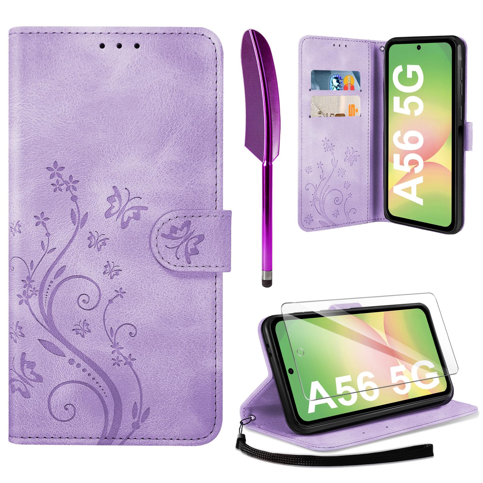 AROYI Lederhülle Kompatibel mit Samsung Galaxy A37 5G Hülle und Schutzfolie, Flip Wallet Handyhülle PU Leder Case Kartensteckplätzen Schutzhülle Kompatibel mit Samsung Galaxy A37 5G Dunkel Blau