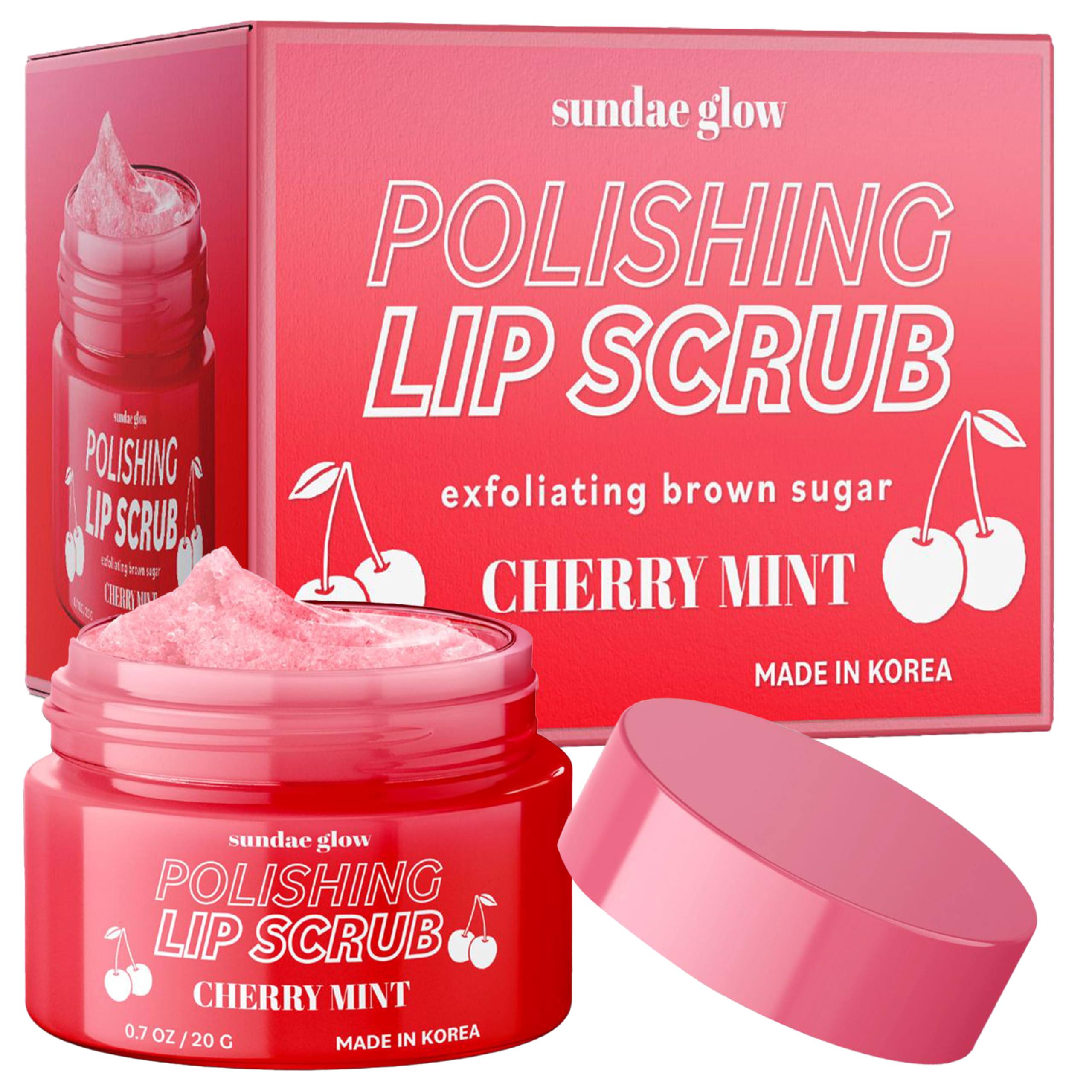 Cherry Mint Lip Scrub - Dermatologist Tested, Anti-Aging, Korean Skin Care, Deep Exfoliation & Hydration - Smooth, Soft, Plump Lips - Clean Beauty, Vegan, Non-GMO - 1 Pack
