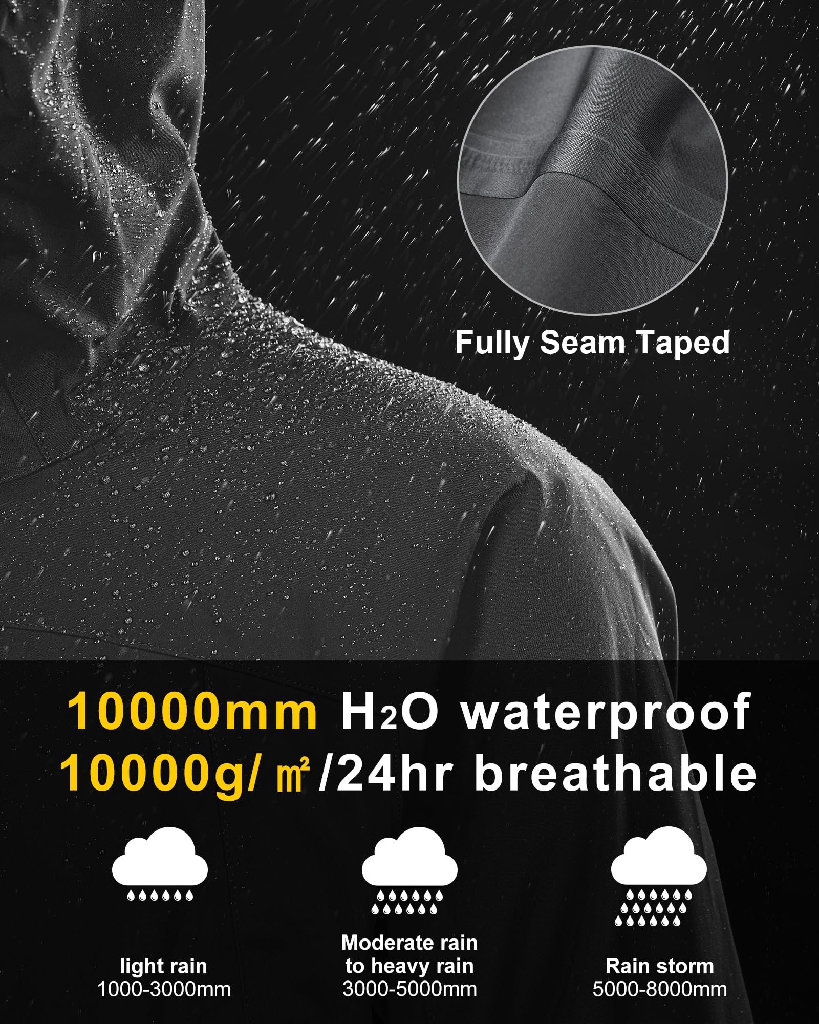 33,000ft Chaqueta impermeable ligera de 3 capas para hombre con capucha, conchas cortavientos para esquí, senderismo, golf, vela, ciclismo