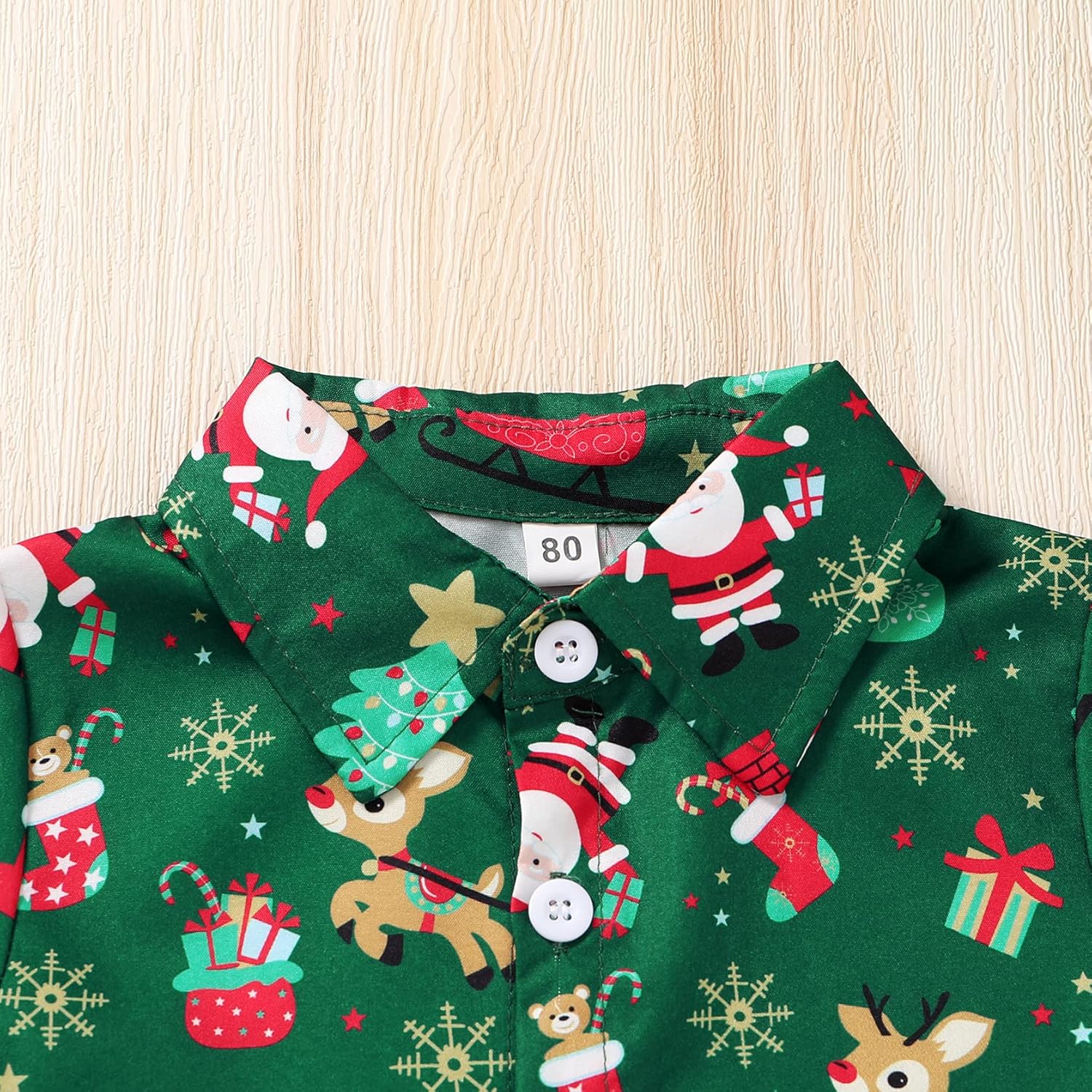 JEELLIGULAR Kids Toddler Baby Boy Christmas Clothes Santa Print Button Down Shirt Shorts Set Gentlemen Outfits - Image 5