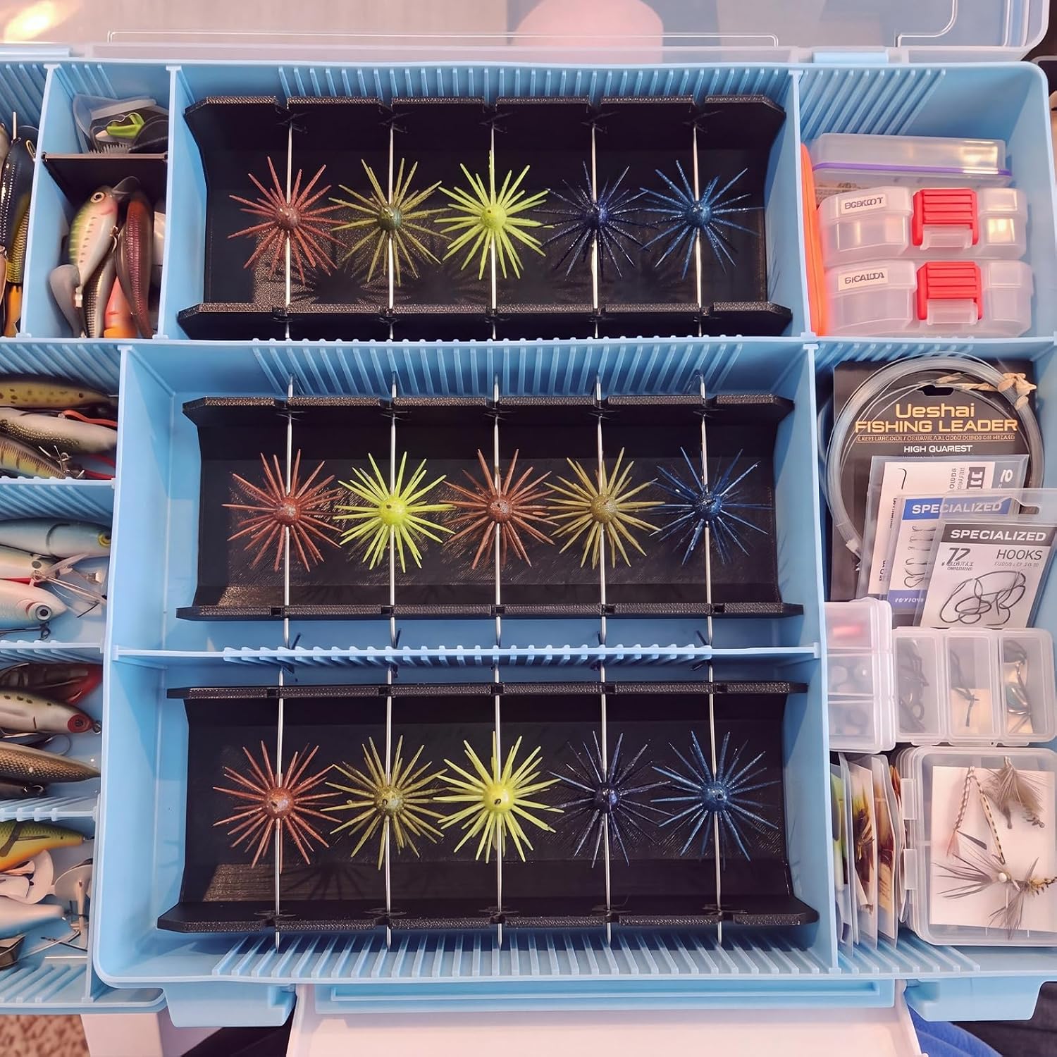 WinnerWhy Sea Urchin Bait Storage for 3700 Tackle Box, 3D Soft Bait | Soft Bait Holder, 20pcs 6" Wire Rigs, Lure Positioning Tray, Prevents Tentacle Deformation, Compatible with Coike Style